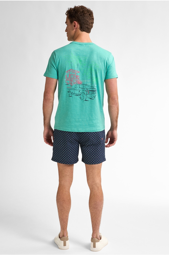 T SHIRT MET PRINT OP DE RUG M 1050 TSR647 6169 AQUA GREEN